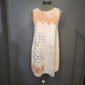 Zara A Line Dress Orange Cream Blue Size Small Medium